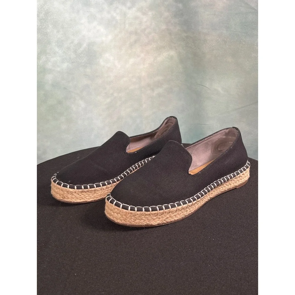 Joie Cara Black Canvas Espadrille Loafers Whipstitch Platform‎ Flats Womens 8.5M